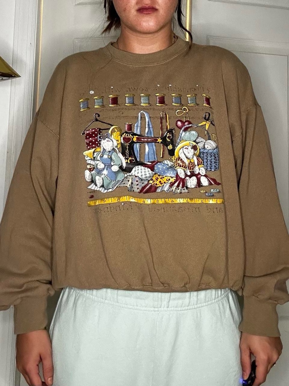 Vintage American Eagle Oversized Tan Graphic Crewneck Sweater